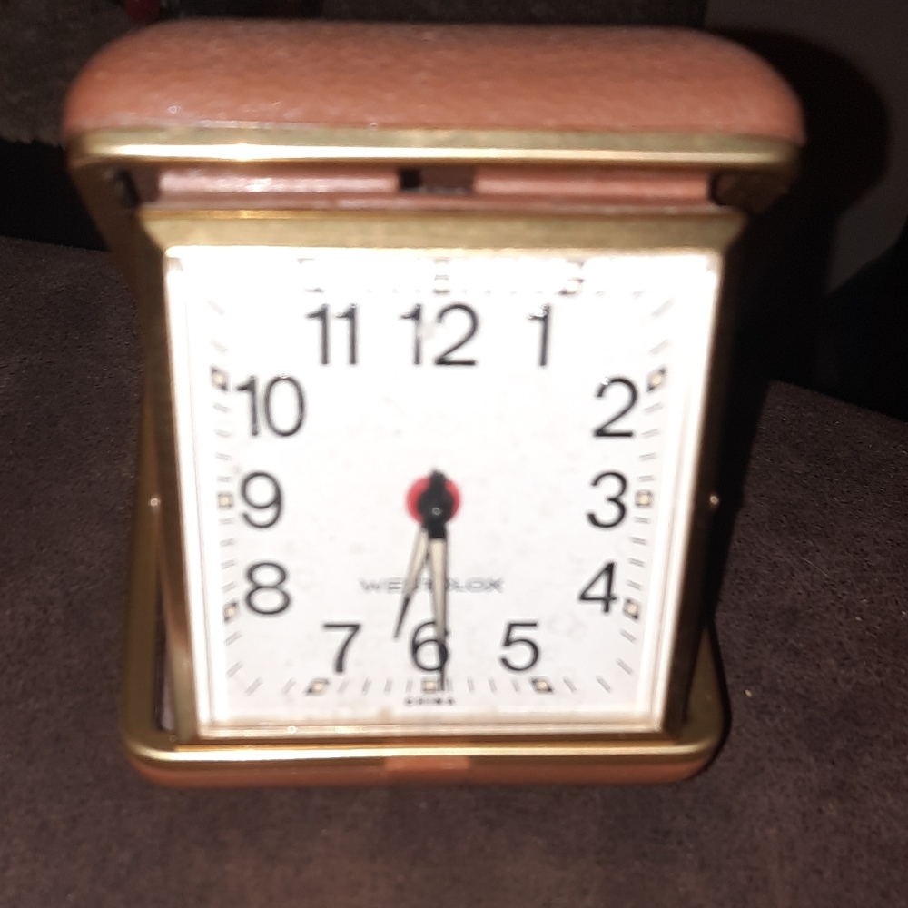 Vintage travel alarm clock Westclox brand, ticks and works
